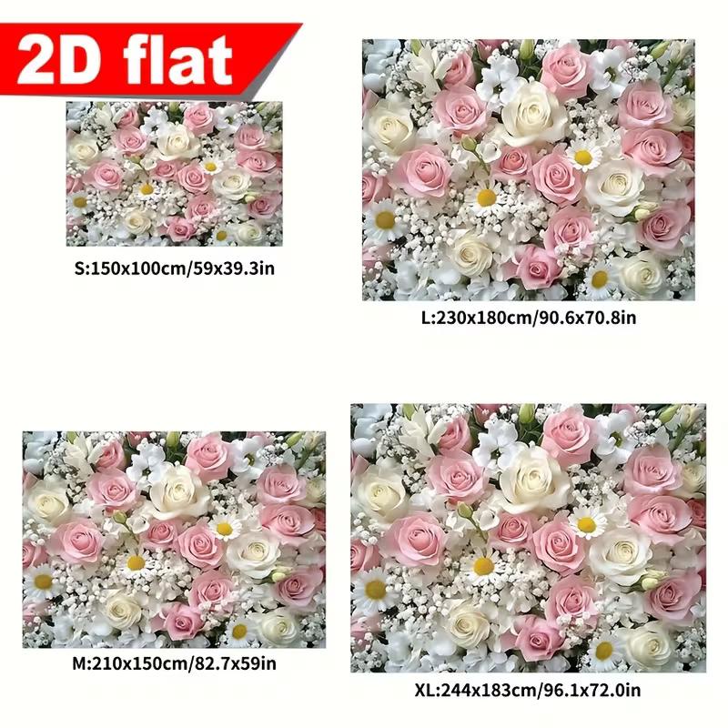 2D Pink & White Rose Flower Tapestry, Floral Wall Backdrop