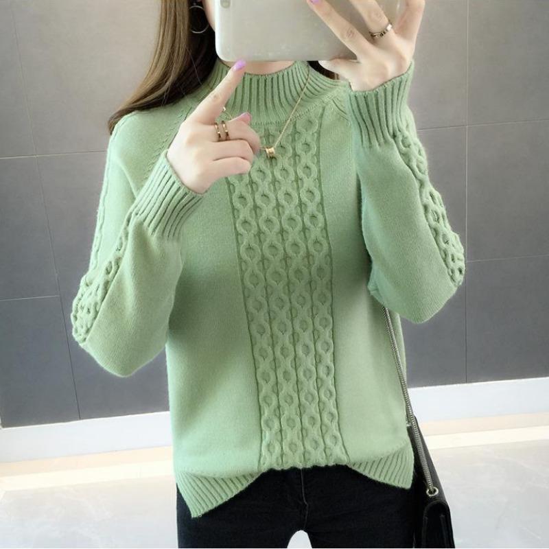 Pletený svetr pro ženy s polovičním vysokým límcem, volný svetr, svetr se středním límcem, pulovr, podzimní a zimní móda, podzimní a zimní top