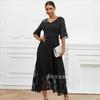 Abito a ruota grande europeo e americano atmosfera alla moda scollo a V temperamento elegante jacquard manica a tre quarti