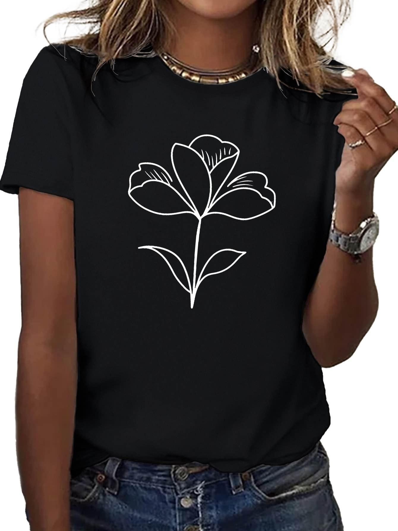 

Minimalist Single Flower Pure WoUnisex Tshirt Harajuku Short Sleeve Casual WoUnisex Tshirt Clothing Street Tops Aesthetic Clothes S