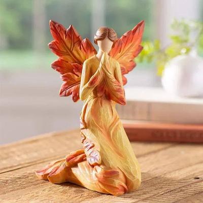 Autumn Maple Leaf Angel Wings Angel Statue Desktop Ornaments Creative Resin Sculpture Suitable for Garden Home Office Decoration