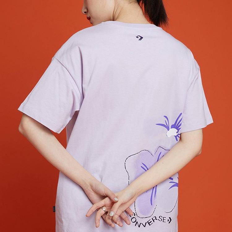 Converse IWD T Shirts Women's Light Purple Crew Neck Moderate Straight Fit 10022422-A01