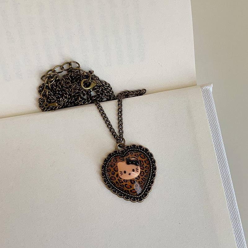 

Ретро и старый леопардовый принт Love Cat ожерелье кольцо женский милый крутой стиль горячая девушка личность универсальная цепочка на шею свитер цепочка