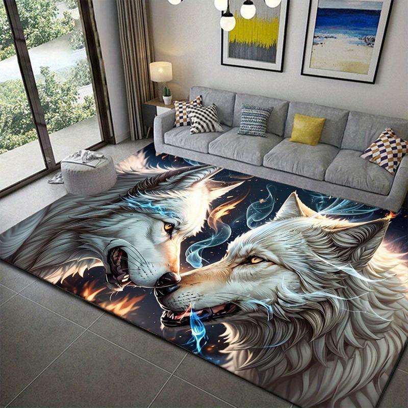 Wolf Pattern Area Rug Stain Resistant Floor Mat Carpet Perfect for Living Room Bedroom and Office Indoor Decor Aesthetic Home