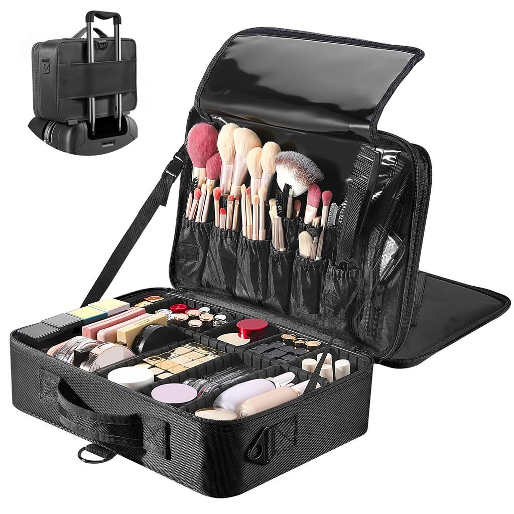 Luxspire Makeup Cosmetic Makeup Brush EVA Makeup Cosmetic Makeup with Shoulder Professional Divided Adjustable Functional Large Shock Cosmetic Storage