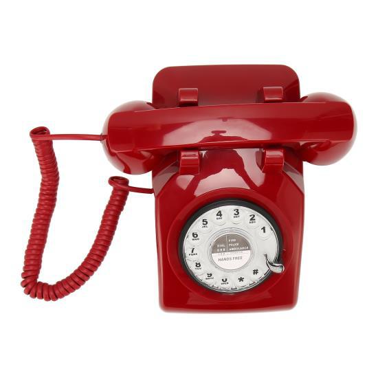 Retro Otočný Telefon Staromódní Vintage Pevná Linka s Mechanickým Zvonkem Reproduktor pro Domácnost Kancelář Hotel Červený