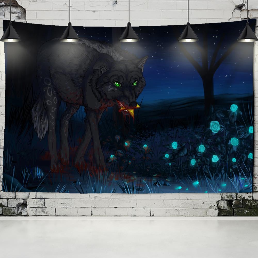 Гобелен «Ночной волк» настенный загадочный ужас колдовство животное хиппи тапиз искусство — фото 6