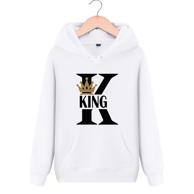 Men and Women Couples Hoodies King and Queen Print Lover Hooded Sweatshirts Unisex Casual Tops Streetwear Valentine's Day Gifts