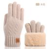 Knitted gloves, women's autumn and winter warm outdoor cycling cold-proof double-layer velvet thickened, touch screen gloves