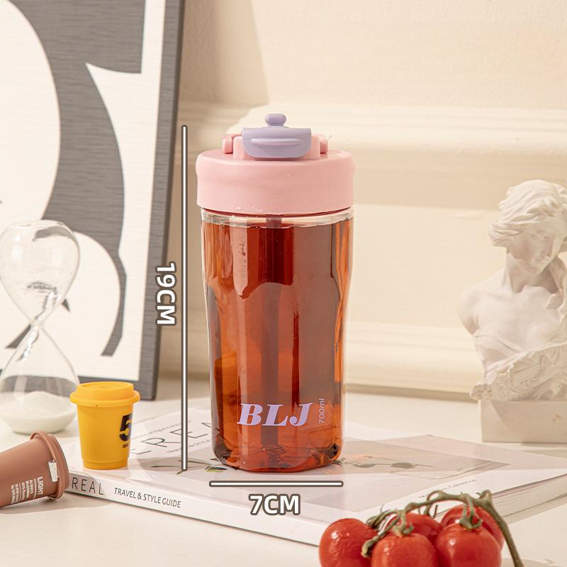 Water Cup Flower Tea Cup Female Student Large Capacity Plastic Cup Summer Straw Cup Portable Double Drinking Cup