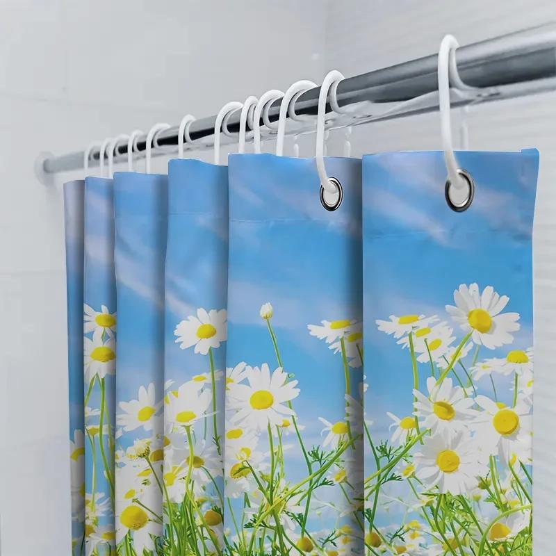 Stylish Daisy Shower Curtain for Bathroom - Large Daisy Print Waterproof Fabric Shower Curtain with Nature Scene for Home Decor