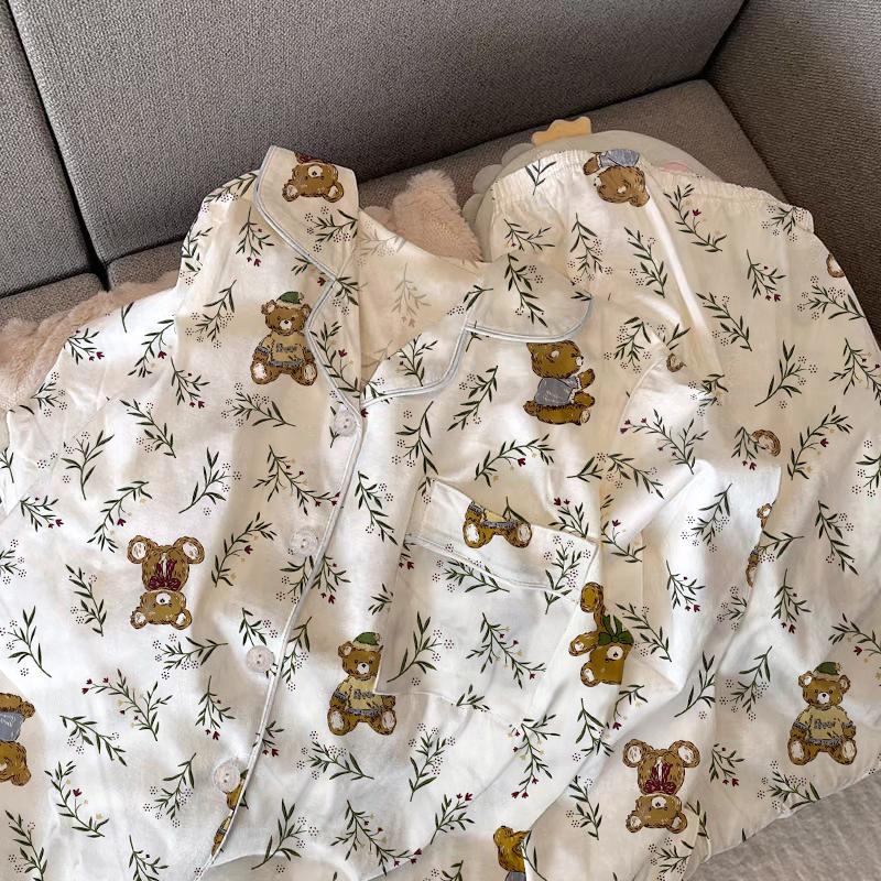 Ensemble de Pyjama Mignon à Carreaux pour Filles Printemps Automne Manches Longues Vêtements de Nuit Décontractés pour Femmes Ample Vêtements d'Intérieur