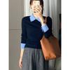 Contrast color polo lapel knitted sweater women's autumn and winter slim and thin inner long-sleeved bottoming top soft waxy sweater