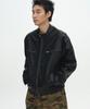 Placestudioman Vintage Oversized Neck Button Two-Way Leather Racing Biker Jacket_2 Colors
