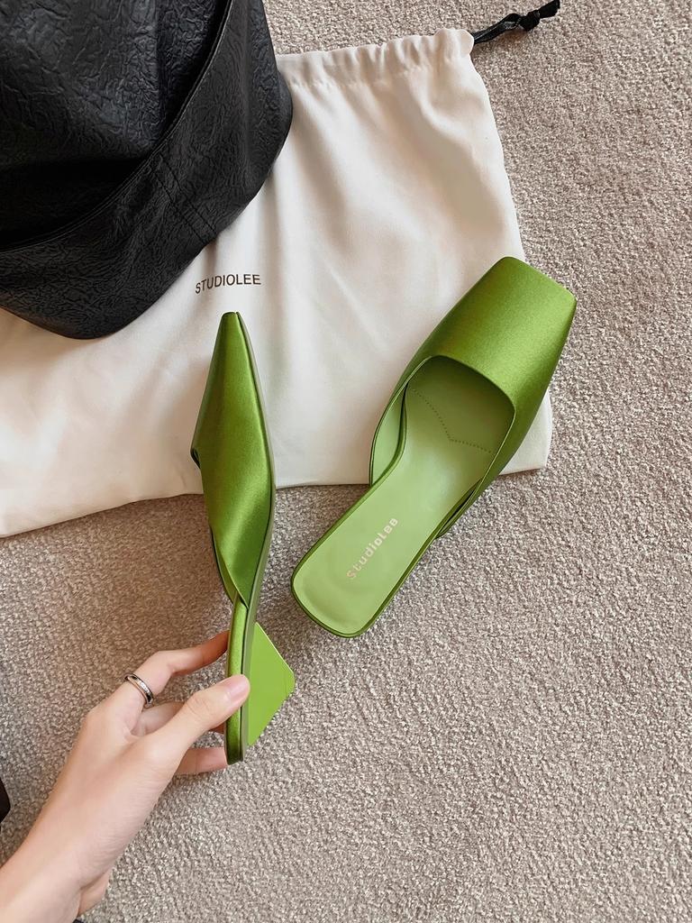 Schafsfellversion~ Quadratkopf helle Mündung Satin Dreieck und Sandalen Damen Halbslipper