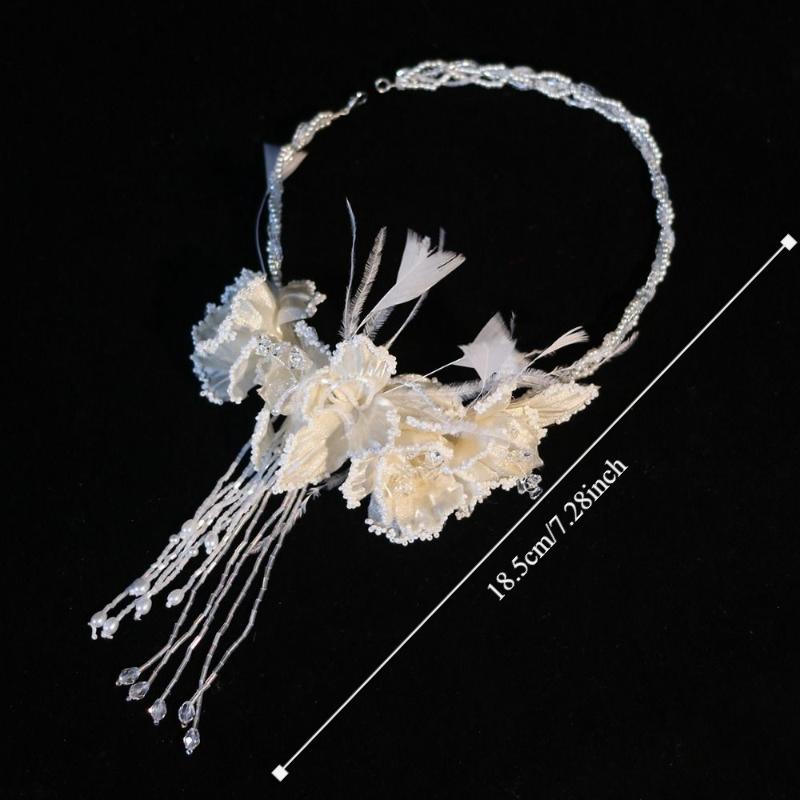 Franse Exquise Bruidshoofdbanden Veer Parels Bruidshoofddeksel Bloem Luxe Bruiloft Hoofddeksels Bruidsaccessoires