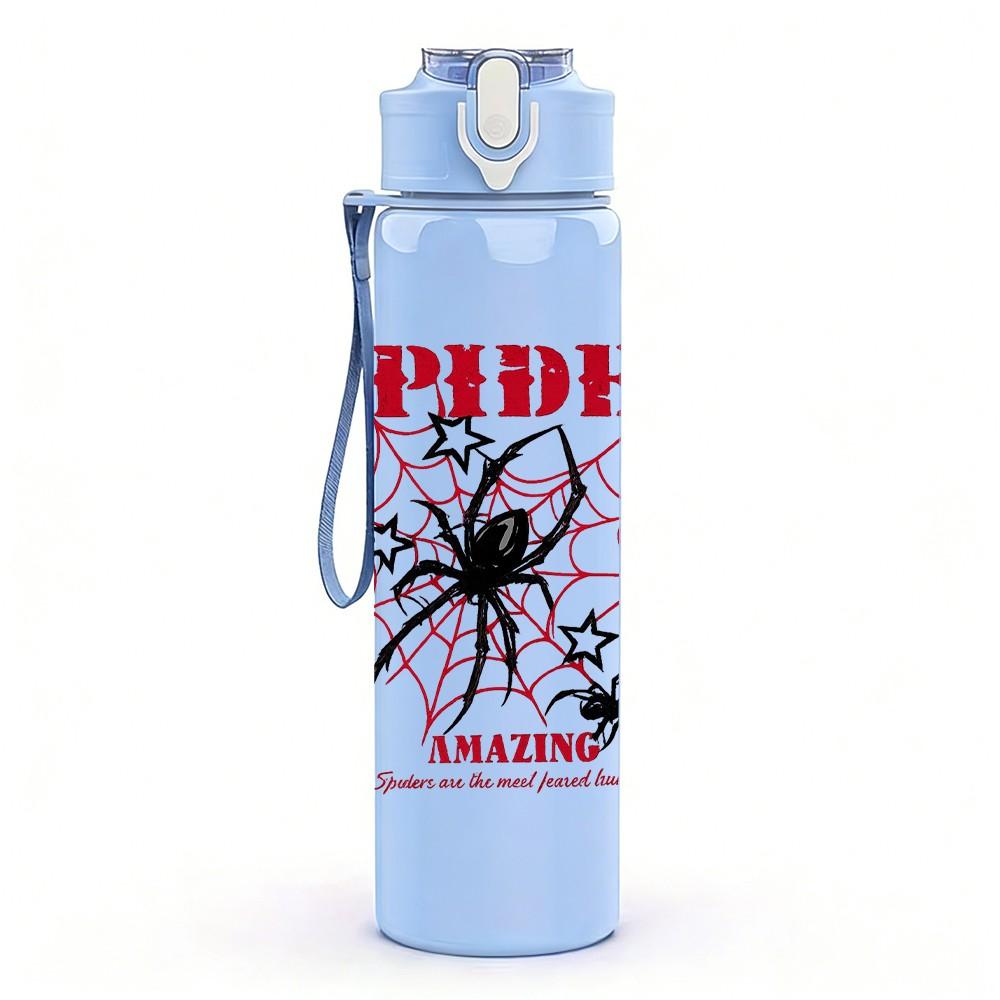 1PC Spider Web Scary Insect Print 750ml Color Plastic Sports Water Bottle Leakproof Flip Straw Lid Suitable for Sports Office Home Use