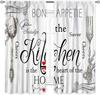 Retro Tableware Kitchen Text Curtain Panels,Distressed Wood Fork Spoon Sweet Home Slogan Full Print Drapes For Bakery Cafe Decor