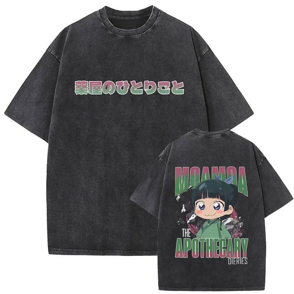 Gewaschenes Vintage Japanischer Anime The Apothecary Diaries Maomao Doppelseitiger Druck T-Shirt Herren Damen Freizeit Kawaii Lustige T-Shirts