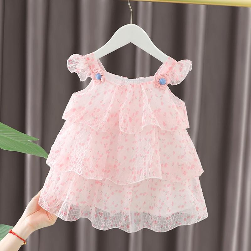 

Милое платье с принтом в стиле принцессы для девочек, сетчатые платья, летнее детское свадебное платье для дня рождения ребенка, одежда для детей, платье 120 розовый