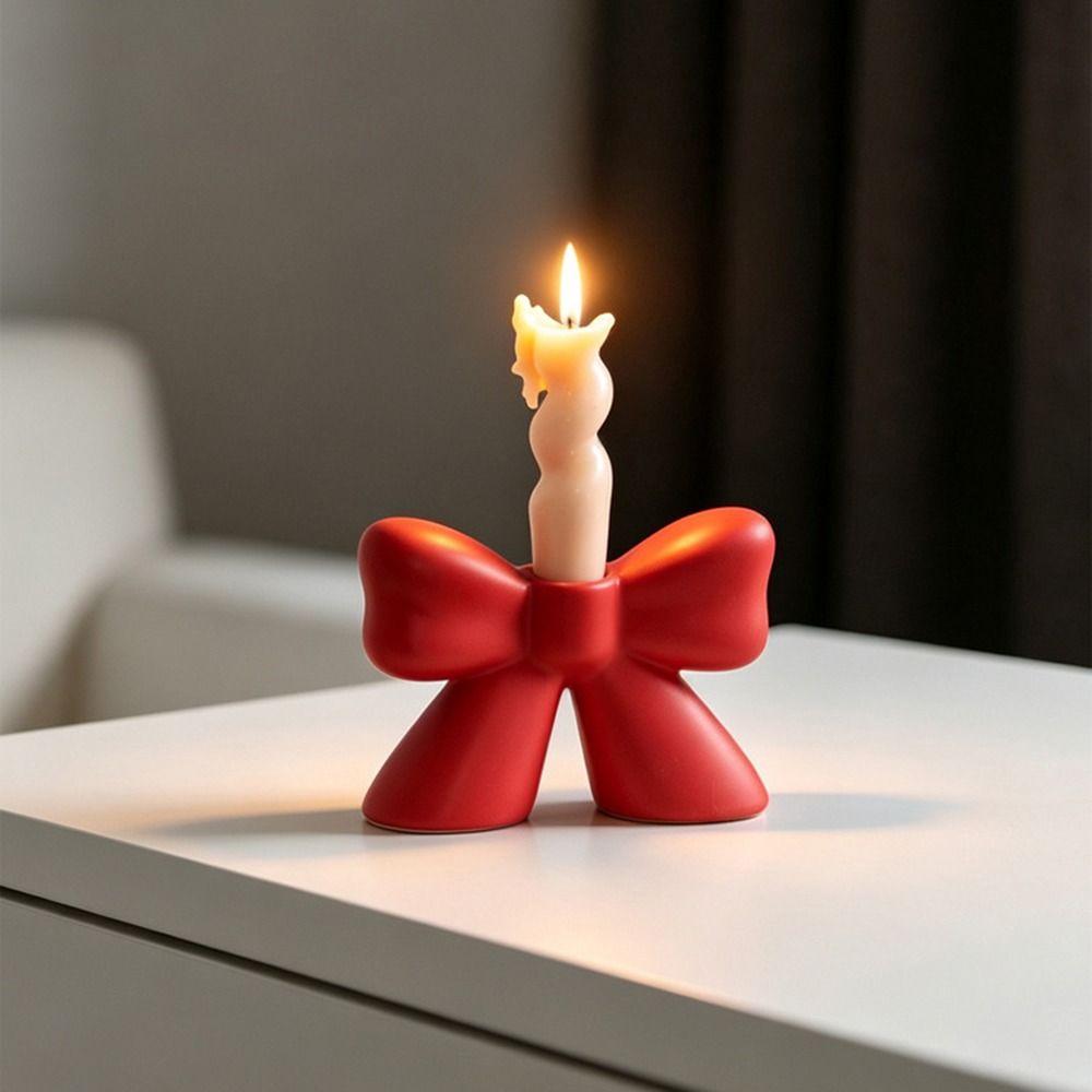Creative Ceramic Candle Holder Korean Style Minimalist Bow Candle Stand European Style Decorative Bowknot Candlestick