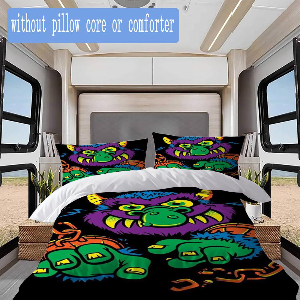 Cute Cartoon Monsters Pattern Bedding,Quilt Set Quilt Cover Pillowcase Home Birthday Gift (1*duvet cover+2*pillowcase,without core)ZSJT0917242