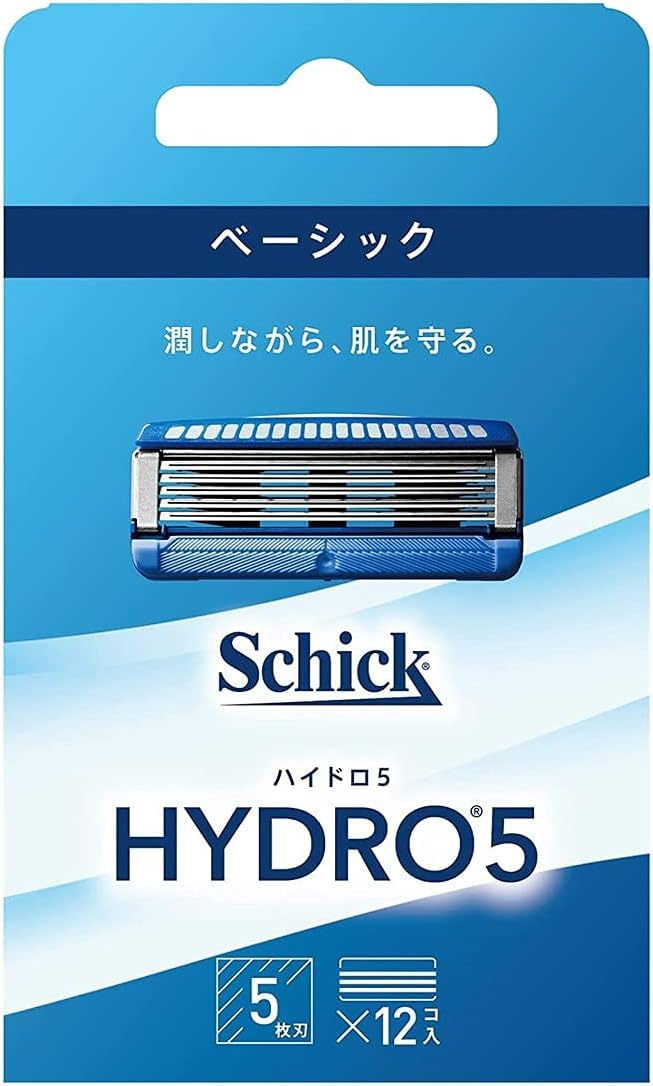 Schick Hydro 5 Basic Replacement Blades (12-Pack) with Skin Guard, 5 Blades, Blue