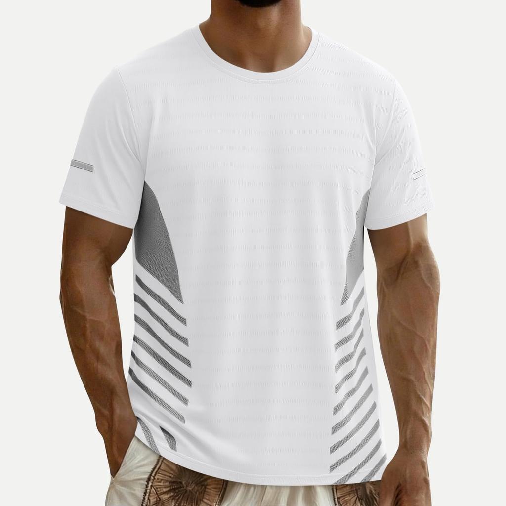 Men's Silk Short-sleeved T-shirt For Summer, Lightweight, Quick-drying, Mesh Pattern, Suitable For Sports And Fitness Activities.