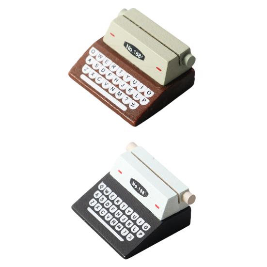 1Set 1:12 Miniature Typewriter Model Lightweight Multifunctional Wood Dollhouse Simulation Black Typewriter Shooting Props