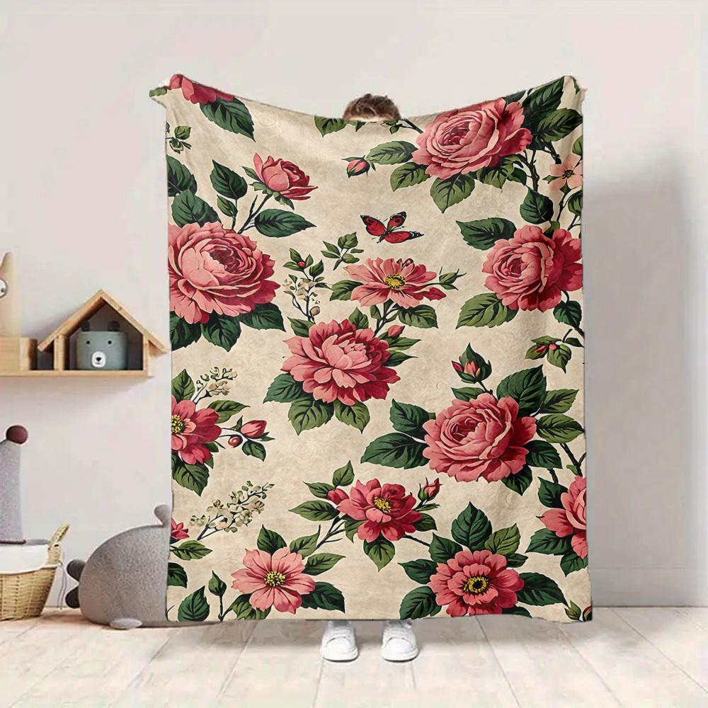 1pc Floral Butterfly Lightweight Flannel Blanket, Comfortable and Warm Blanket, for Office and Camping Sofa Bed, Livingroom199