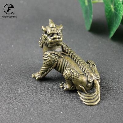 Antique Bronze Chinese Myth Beast Qi Lin Statue Miniature Figurines Desktop Ornaments Home Car Decorations Copper Crafts Gifts
