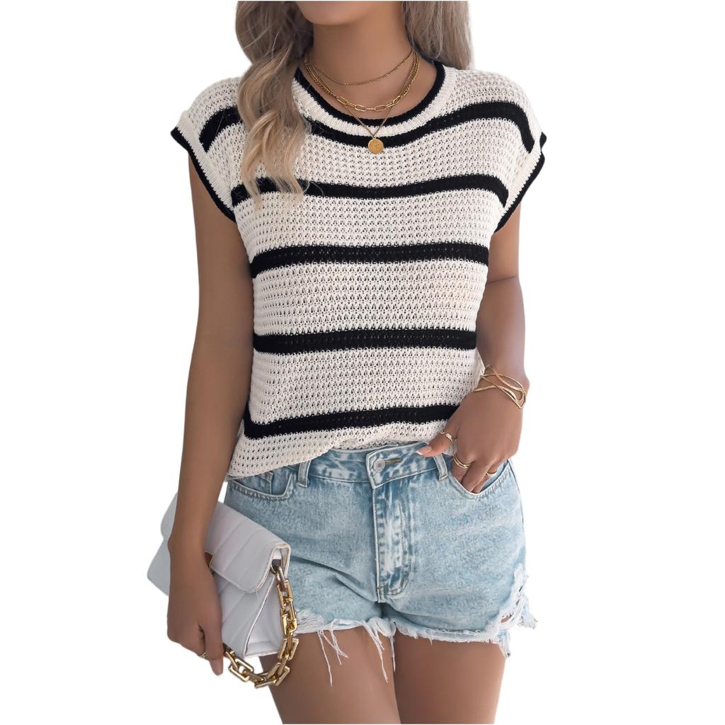 Women's Fashion Contrast Striped Casual Loose Sweater Top