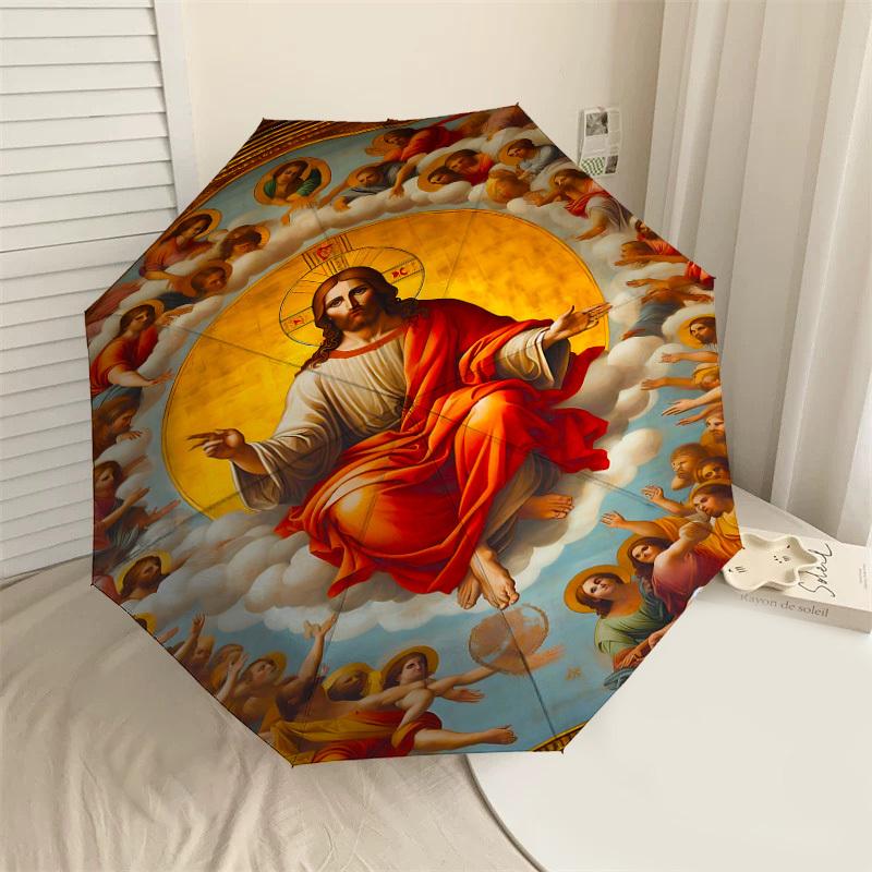 

1pc Jesus Christ, Heavenly Realm Automatic Open/Close Umbrella with Windproof, 8-Rib Sturdy Canopy, Durable Ribs, Fashionable Design1192A