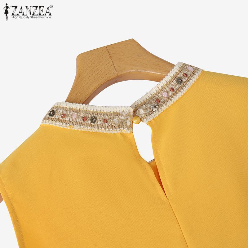 ZANZEA Sommer Damen Ärmellos Pailletten Patchwork Lässige Tanktops