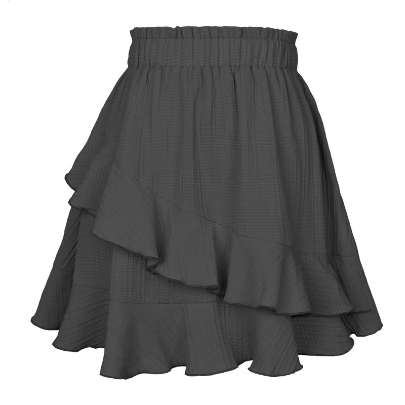 Fashion Style Ruffles Skirt High Waist Asymmetrical Pure Color Skirt High Waist Ruffled Skirt