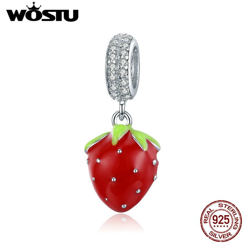 

WOSTU летняя подвеска-подвеска из стерлингового серебра 925 пробы, красная клубничная бусина, подходит для браслета, ювелирные изделия своими руками 925 silver