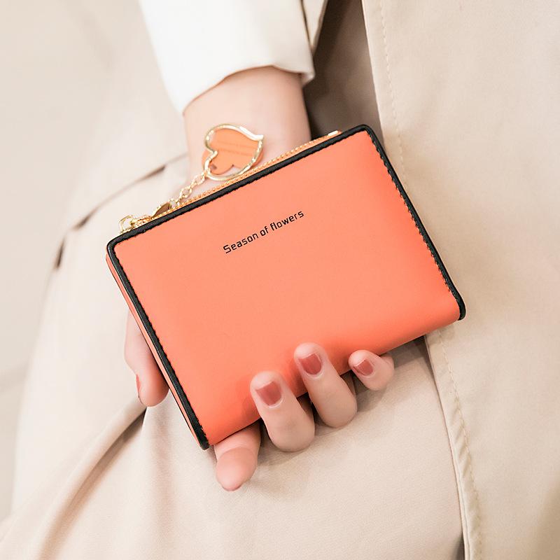Portofel mic pentru femei, pliabil, ultra subțire, fără fermoar, geantă de identitate cu culoare contrastantă, pandantiv scurt pentru carduri