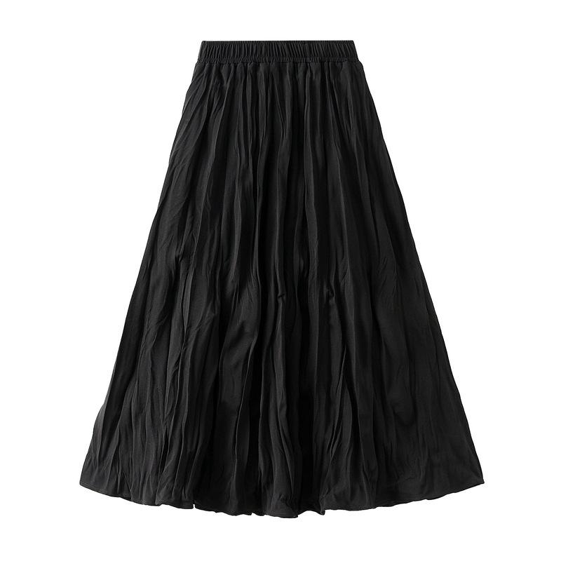 Spring and Autumn Women's Skirt High Waist Slim Messy Pleated Mid-Length Large Swing A-line Skirt Half-body Skirt