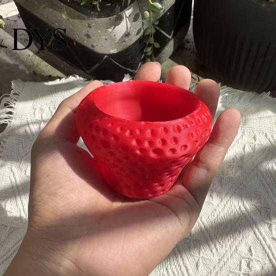 Unique Home Office Decor Strawberry Succulent Planter Pot, 3D Printed Cute Shape Small Plant Mini Ceramic Style Decorative Flower Pot for Cactus Herb,