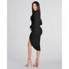 ADDYVERO V-Neck Long Sleeve Lurex Gliter Solid Front Slit Front Ruched Seam Bodycon Above Knee Length Women Dress (Black