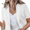 Women Casual Suit Coat Lapel Short Sleeve Single Button Suit Jacket Solid Color Flap Pockets Summer Business Outwear