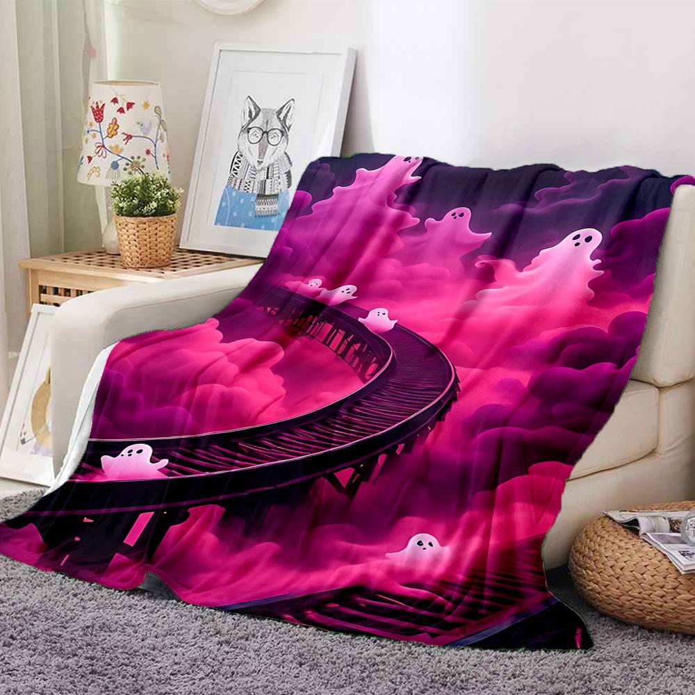1pc Ghost Ladder Style Blanket, Lightweight Flannel Throw Blanket for Sofa, Bed, Travel, Camping, Living Room, Office, Couch, Chair, and Bed