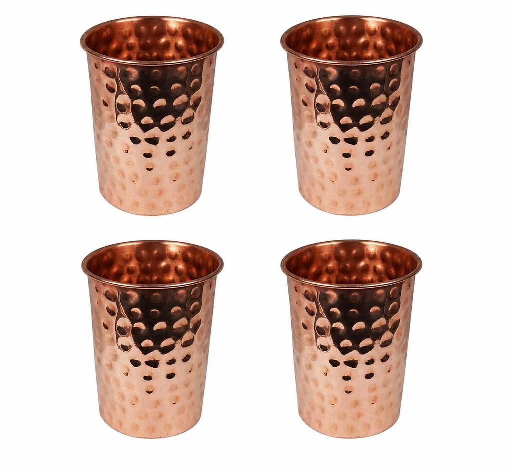 TreegoArt 100% Pure Traditional Handcrafted Copper Hammered Drinking Glass Use In Hotels, Restaurants And Kitchenware