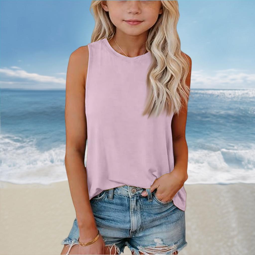 Girls Kids Summer Crewneck Sleeveless Shirts Tank Tops