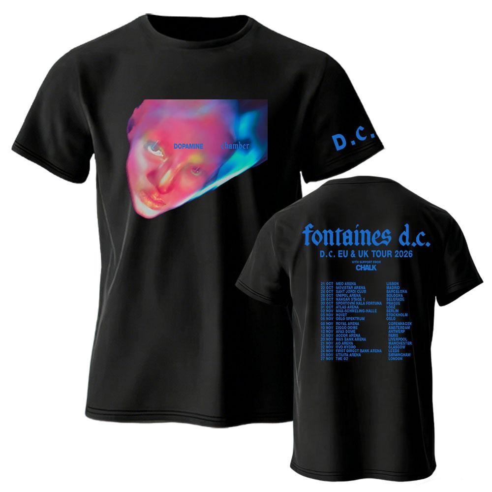 Fontaines DC. DOPAMINE Chamber T-Shirt DC EU & UK Tour für 2026 T-Shirts Kurzarm Baumwolle Sommer Unisex T-Shirts Design Druck Top M schwarz
