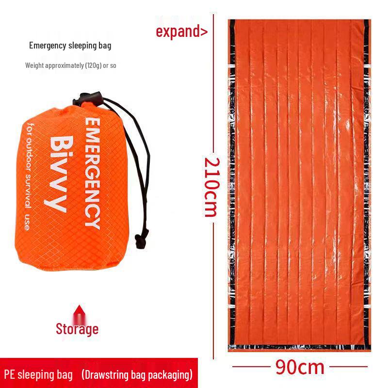 Insulated PE Sleeping Bag for Outdoor Emergencies: Thickened Aluminum Film for Wild Cold Protection and Disaster Relief.