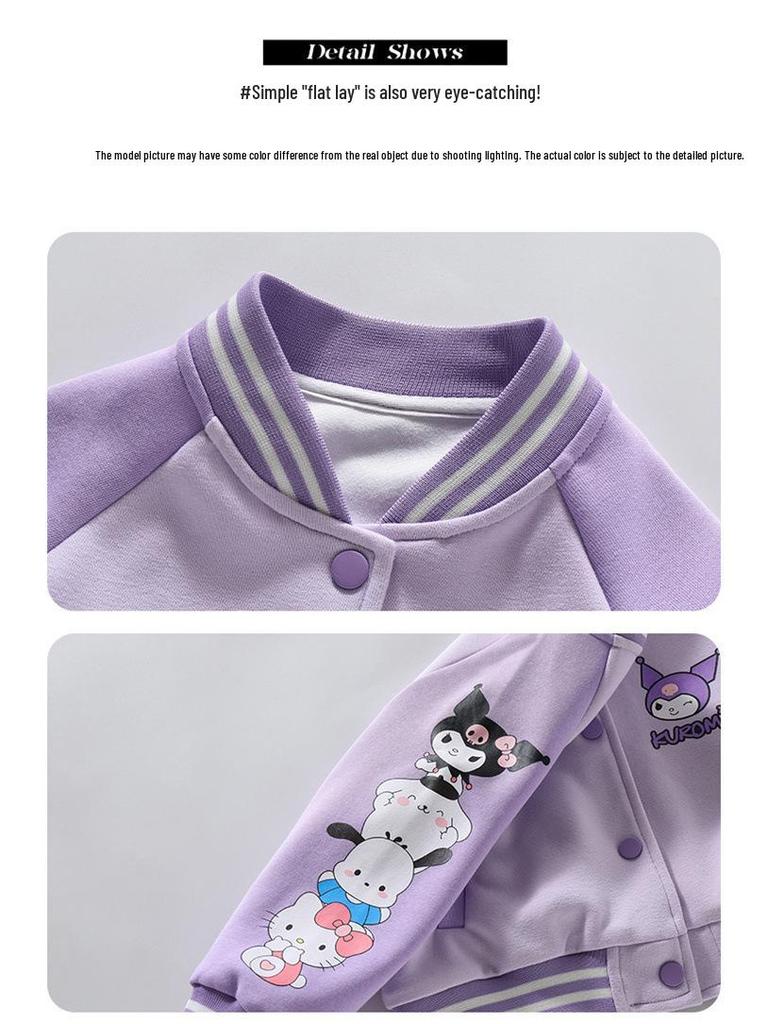 Kuromi Girls' Spring/Autumn 2025 Fashionable Baseball Uniform Two-Piece Set - Trendy Sporty Outfit