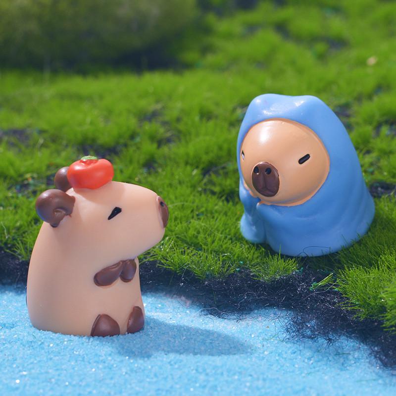 7Pcs/set Cartoon Mini Capybara Animal Miniatures Diy Resin Mini Figures Fairy Garden Decoration Moss Terrarium Micro Landscape