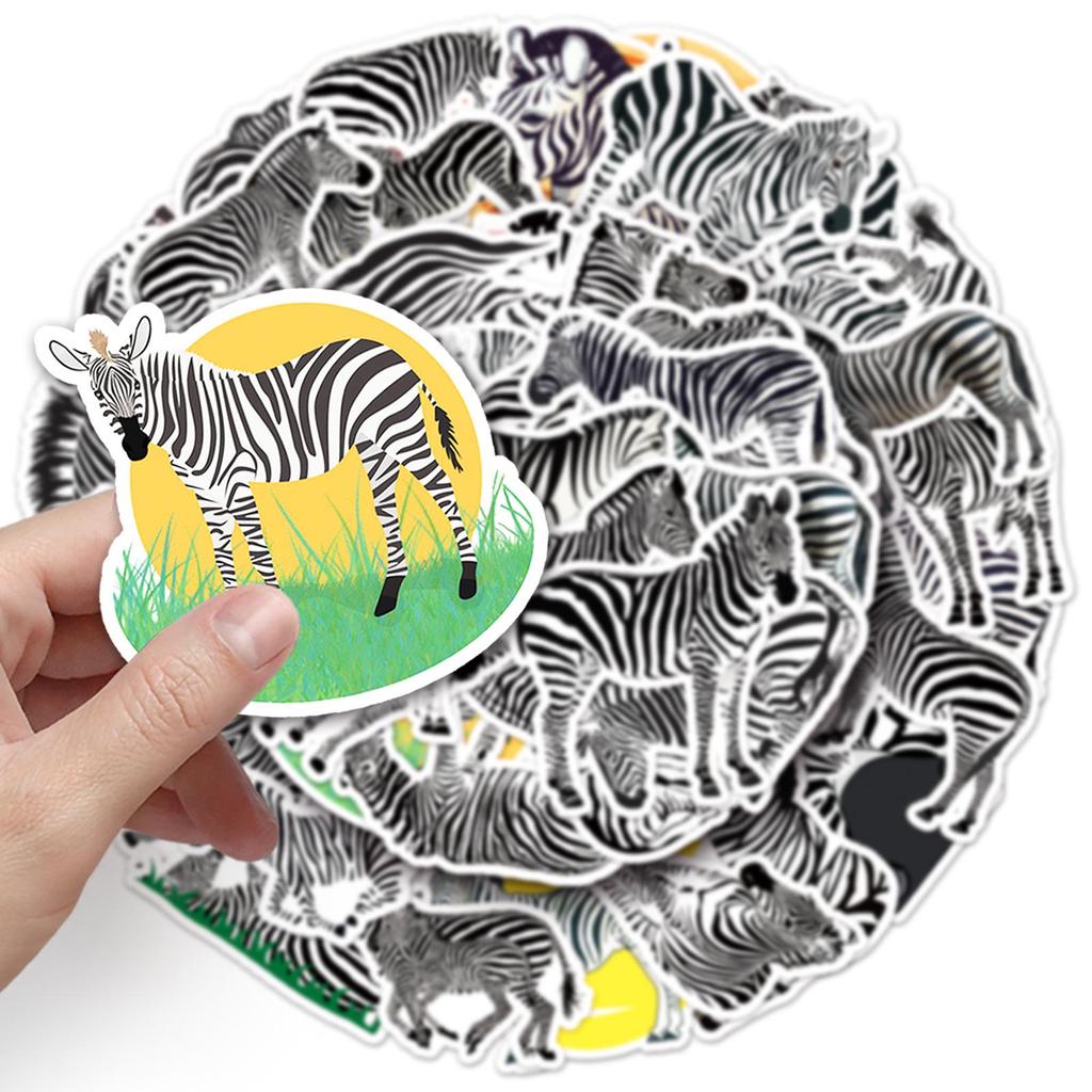 Zebra Animal Doodle Stickers – 50 Waterproof Sheets for Kids' Decor, Phone Cases, and Suitcases
