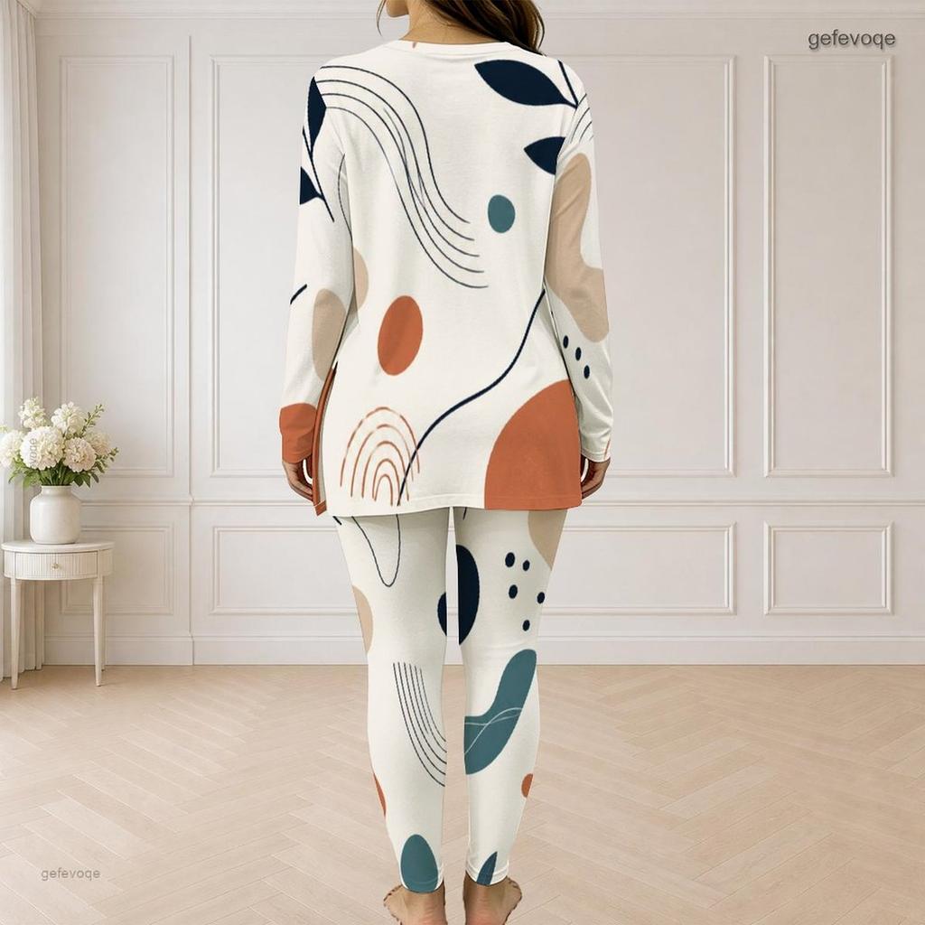 Women Plus Size Front Zip Long Sleeve Printed Longline Top Fitted Pants Two Piece Set